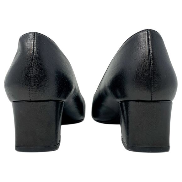 Aquatalia Pasha Black Leather Almond Toe Low Block Heels Weatherproof Pumps - Picture 6 of 9
